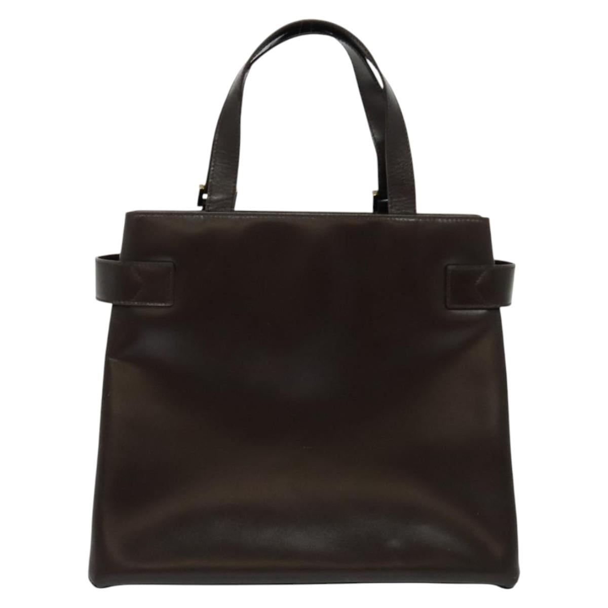 GUCCI Hand Bag Leather Brown gold Auth bs28876