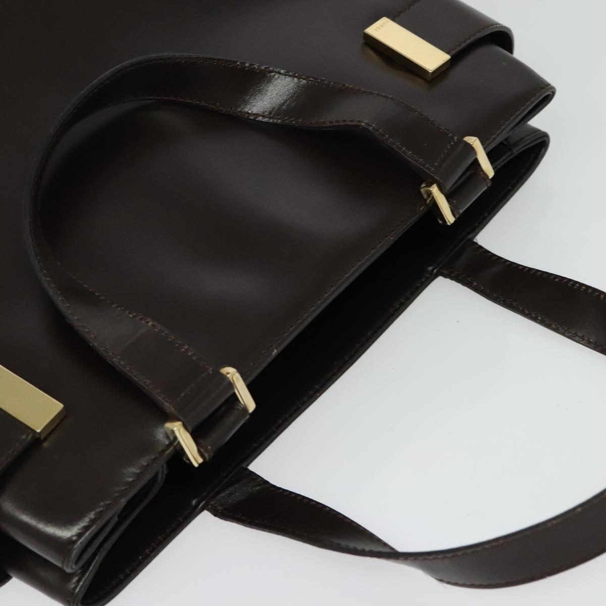 GUCCI Hand Bag Leather Brown gold Auth bs28876