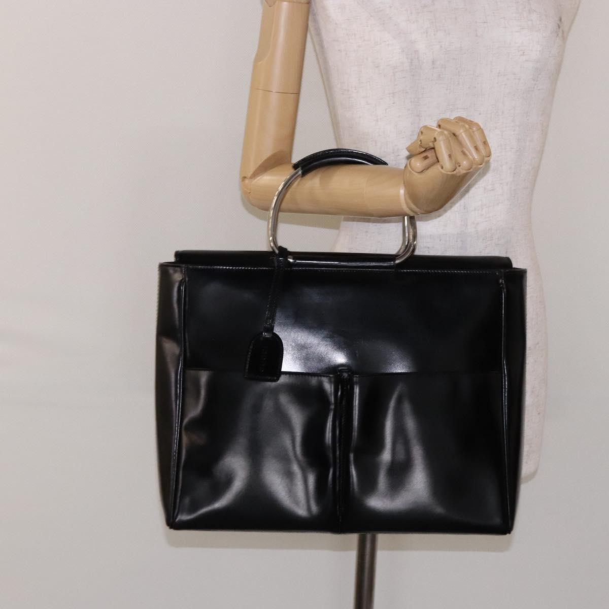 GUCCI Hand Bag Enamel Black Silver 002 2865 1313 Auth bs28882