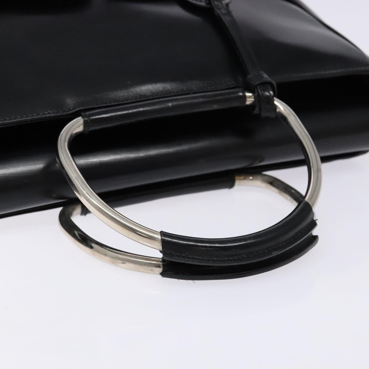 GUCCI Hand Bag Enamel Black Silver 002 2865 1313 Auth bs28882