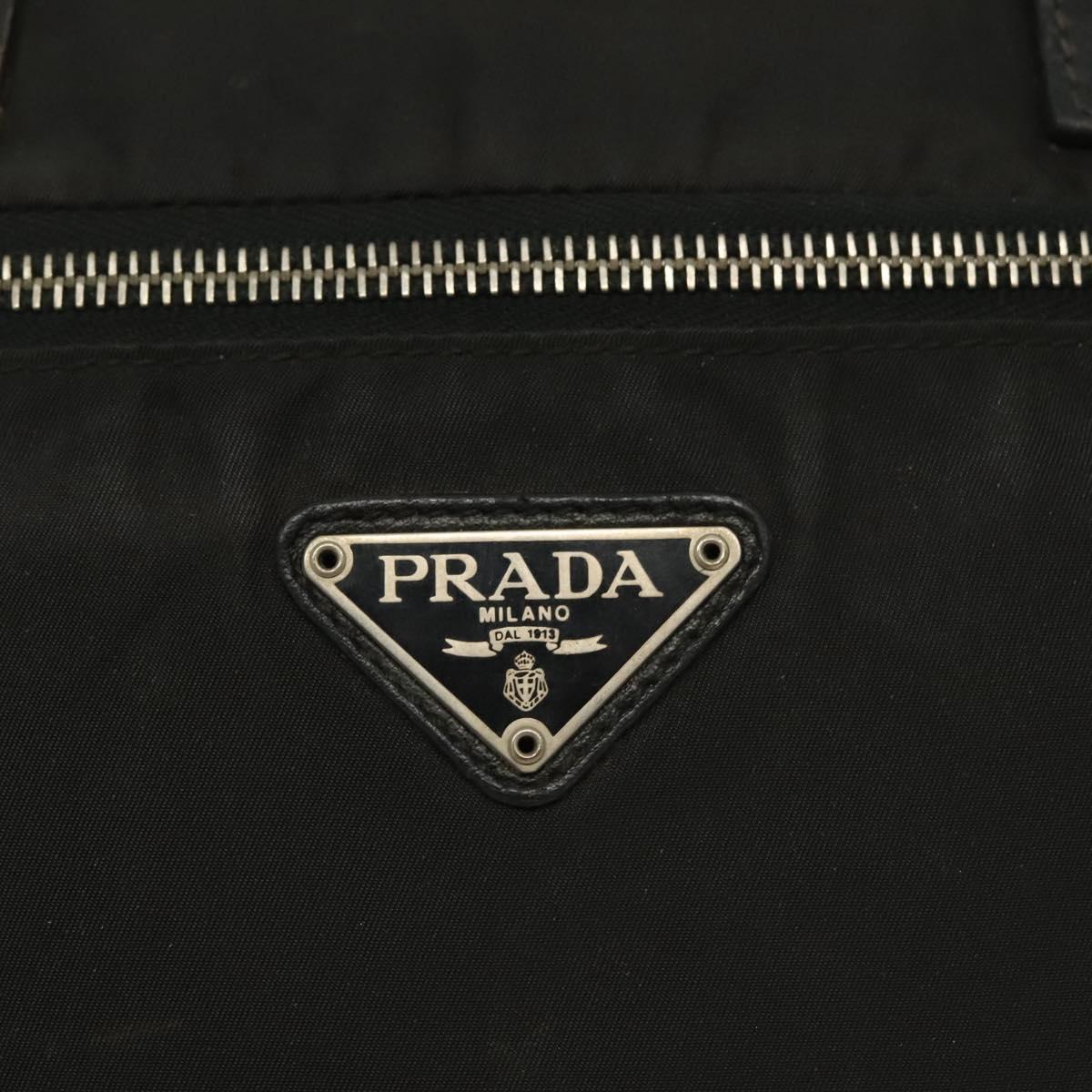 PRADA Hand Bag Nylon Leather Black Silver Auth bs28884
