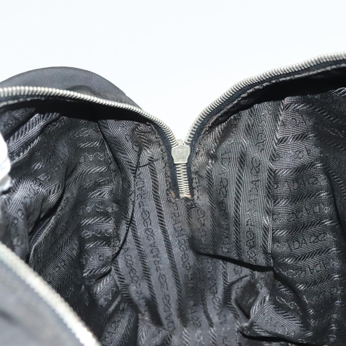 PRADA Hand Bag Nylon Leather Black Silver Auth bs28884