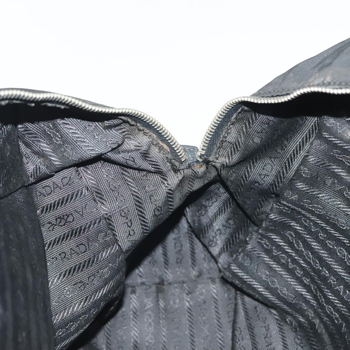 PRADA Hand Bag Nylon Leather Black Silver Auth bs28884