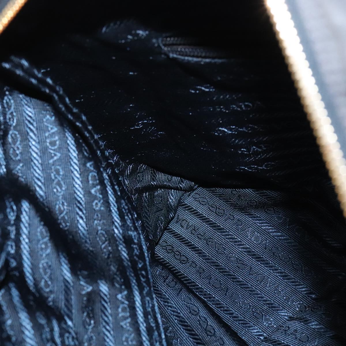 PRADA Chain Shoulder Bag Nylon Navy Gold Auth bs28886