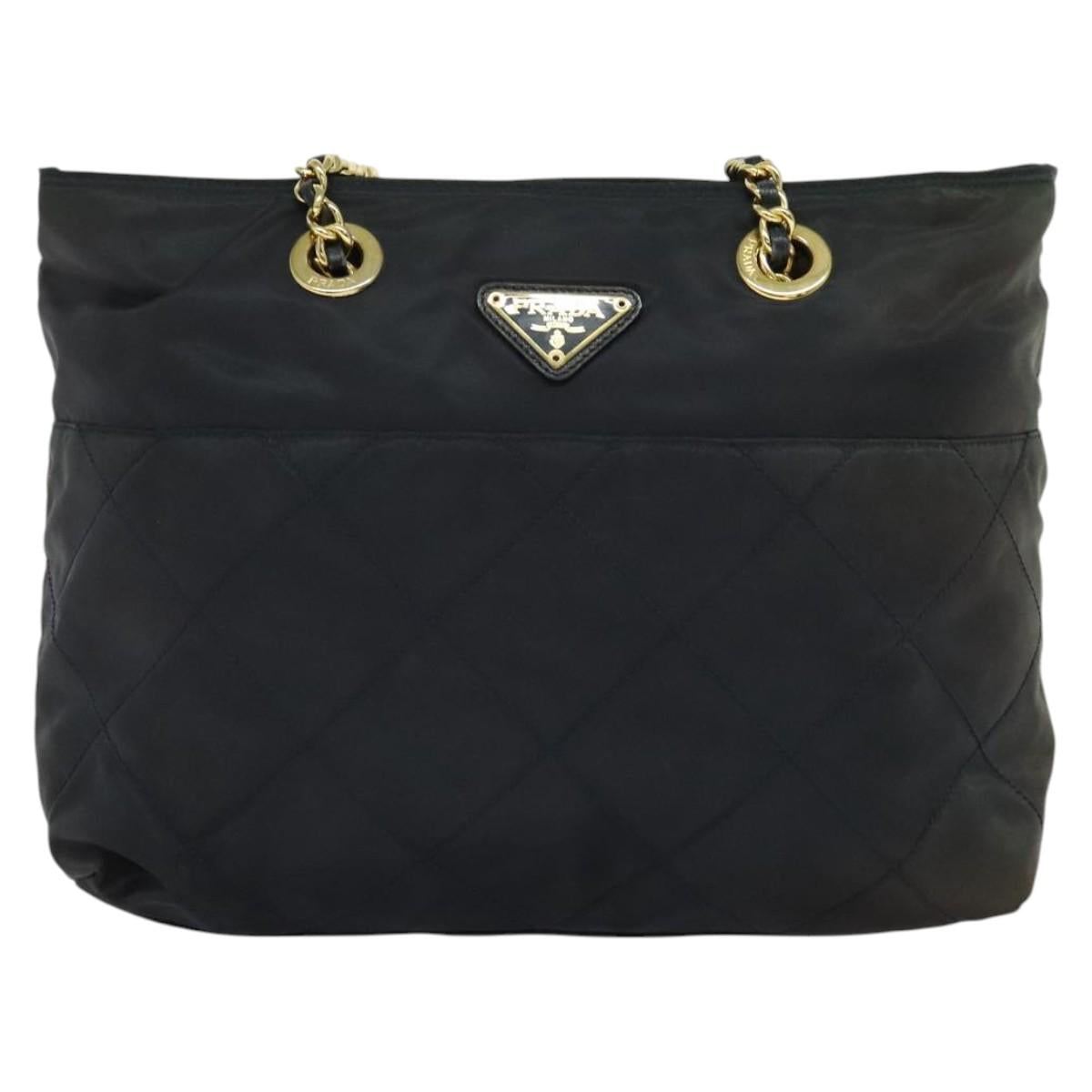 PRADA Chain Shoulder Bag Nylon Navy Gold Auth bs28886