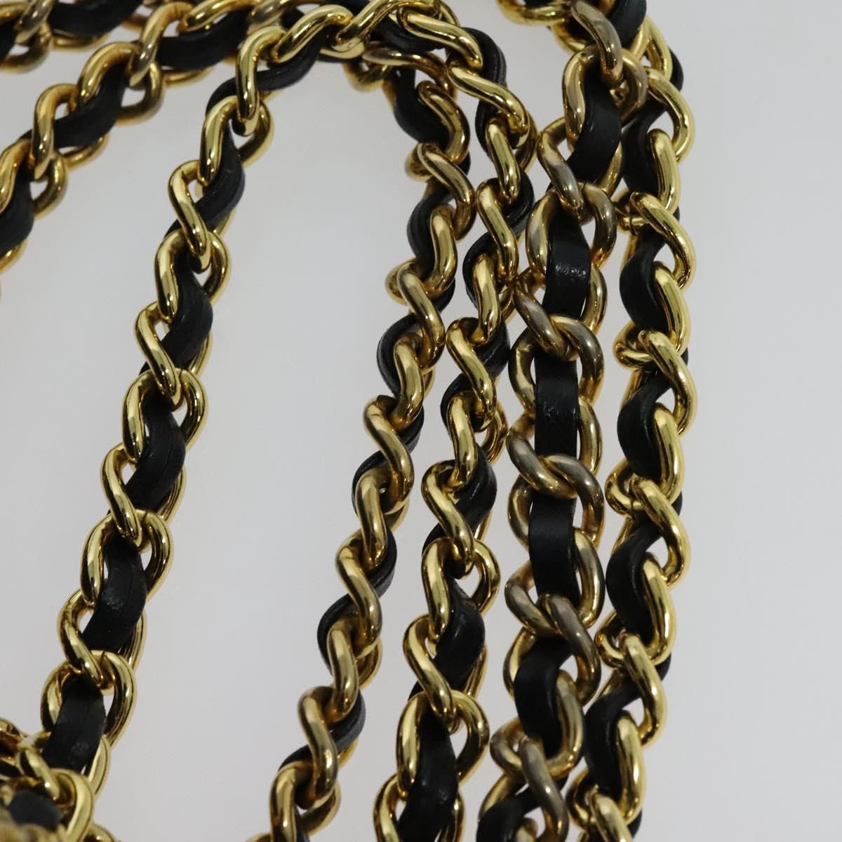 PRADA Chain Shoulder Bag Nylon Navy Gold Auth bs28886