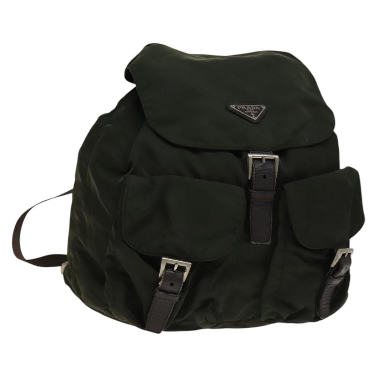PRADA Backpack Nylon Khaki Silver Auth bs28888