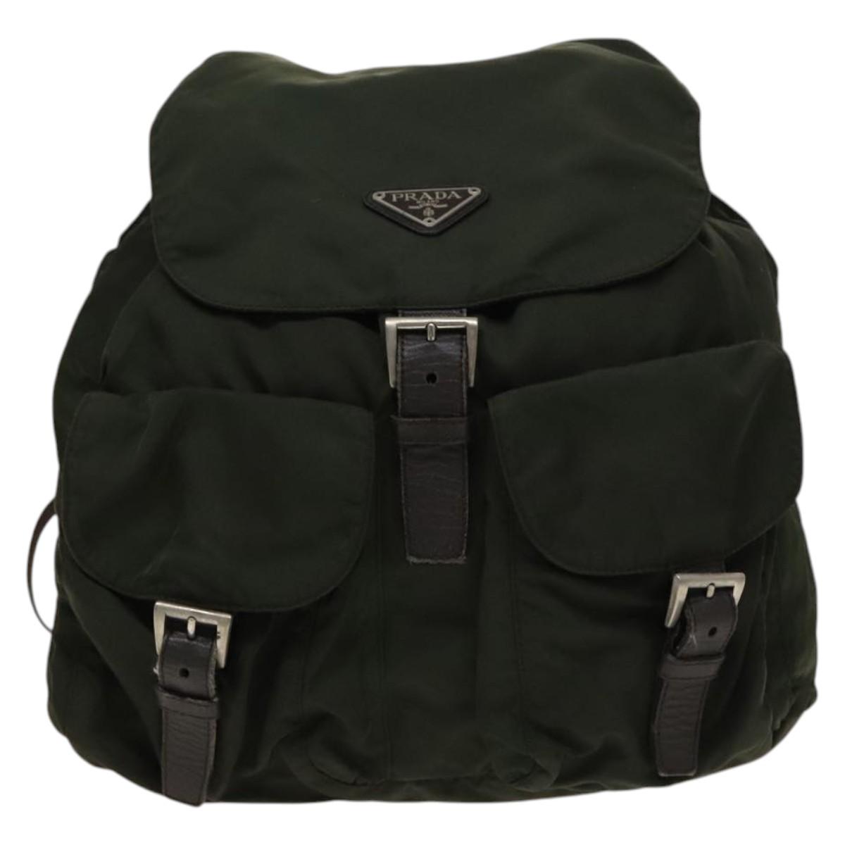 PRADA Backpack Nylon Khaki Silver Auth bs28888