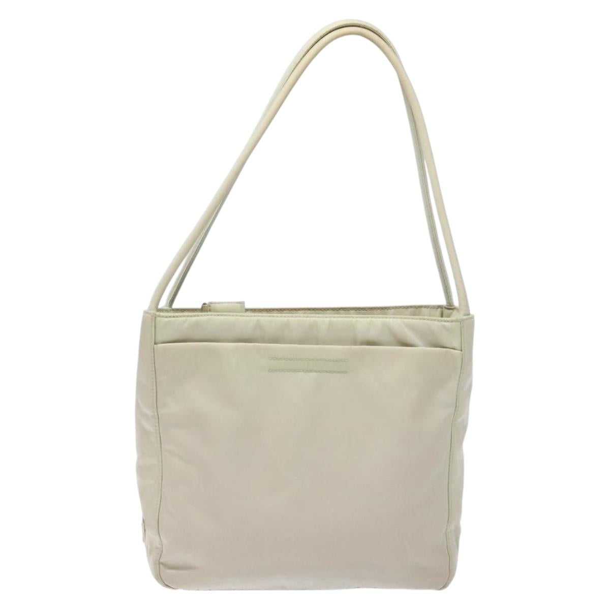 PRADA Tote Bag Nylon White Silver Auth bs28890