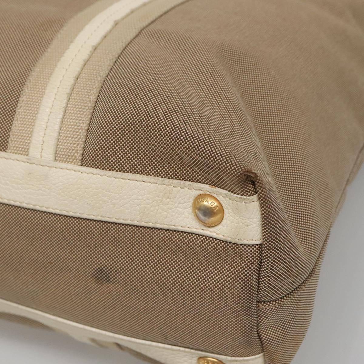 PRADA Hand Bag Canvas 2way Beige Gold Auth bs28891