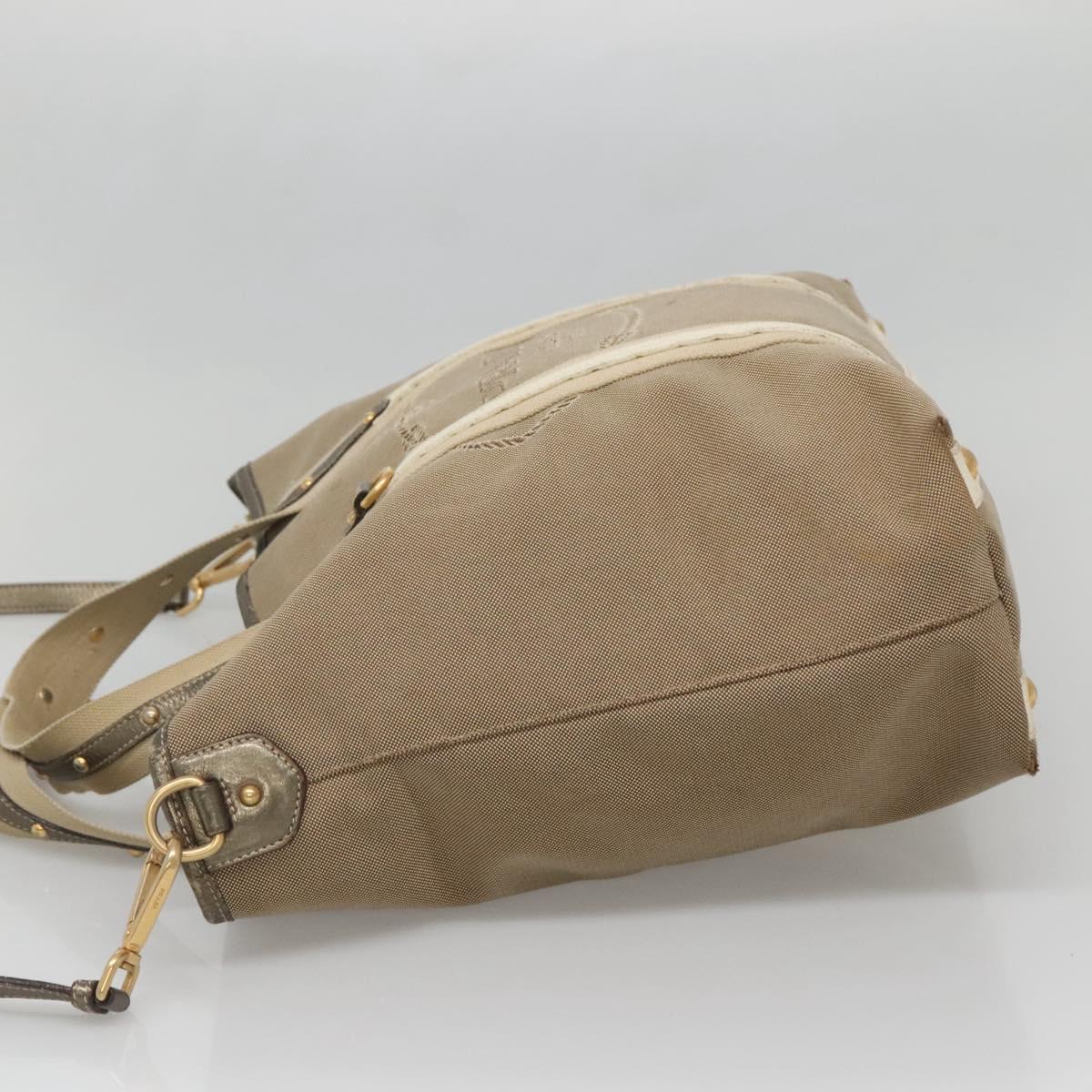 PRADA Hand Bag Canvas 2way Beige Gold Auth bs28891