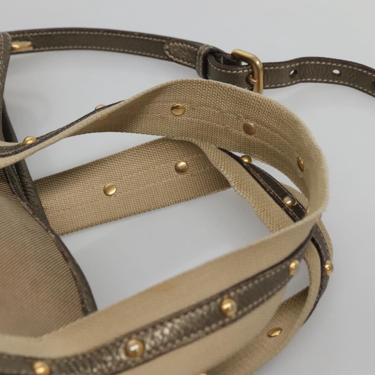 PRADA Hand Bag Canvas 2way Beige Gold Auth bs28891