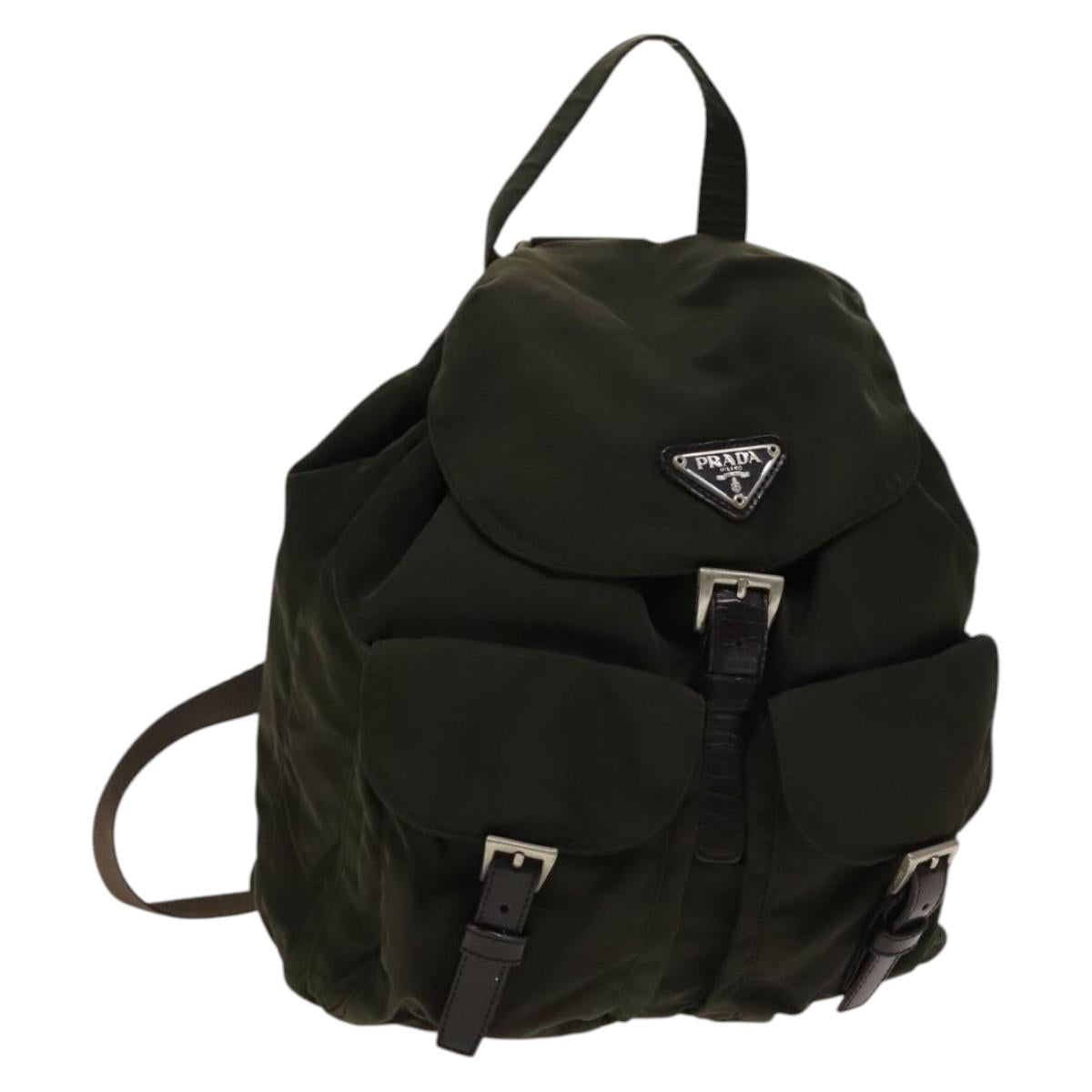 PRADA Backpack Nylon Khaki Silver Auth bs28893