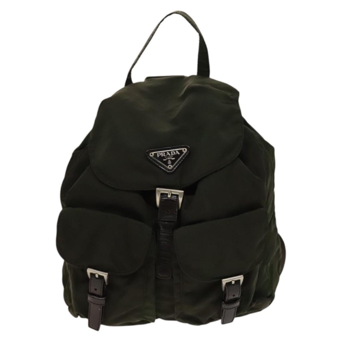 PRADA Backpack Nylon Khaki Silver Auth bs28893