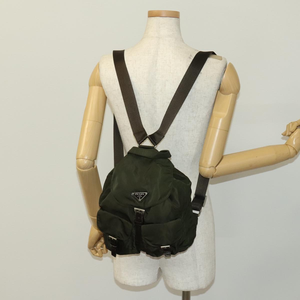 PRADA Backpack Nylon Khaki Silver Auth bs28893