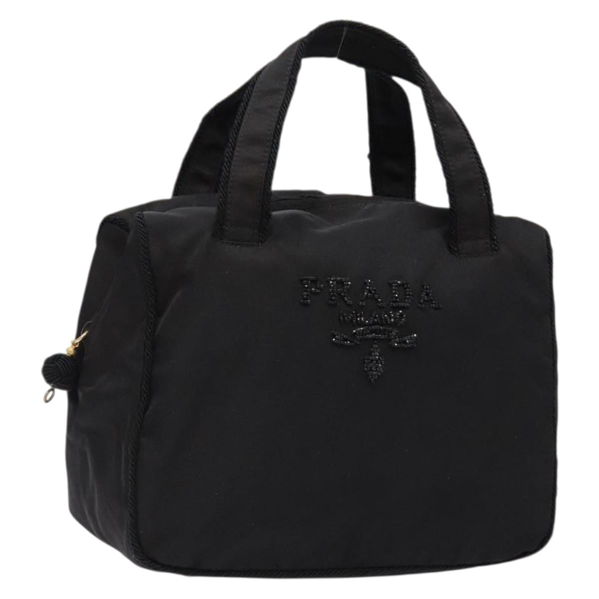 PRADA Hand Bag Nylon Black Gold Auth bs28894
