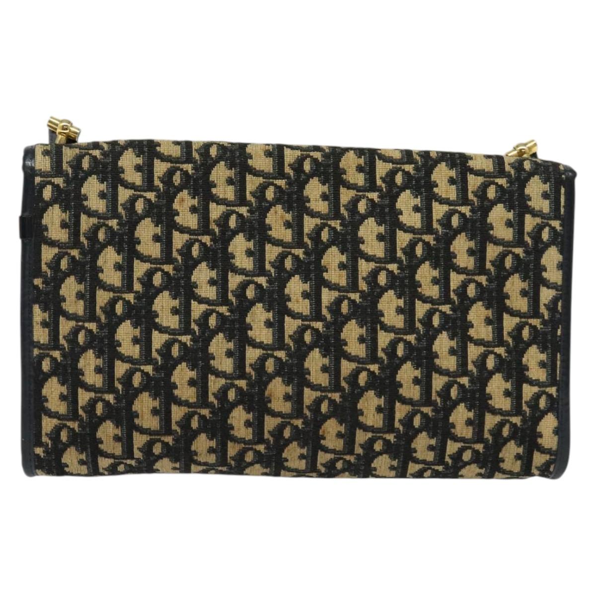 Christian Dior Trotter Canvas Shoulder Bag Navy Gold Auth bs28898