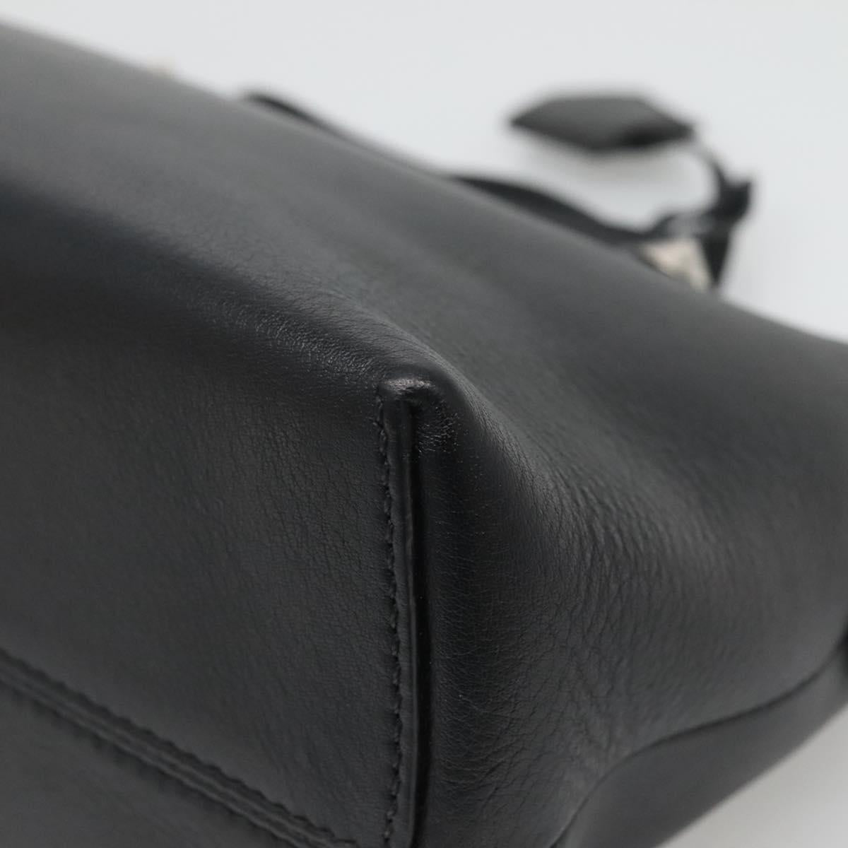 FENDI Hand Bag Leather Black Silver Auth bs28905