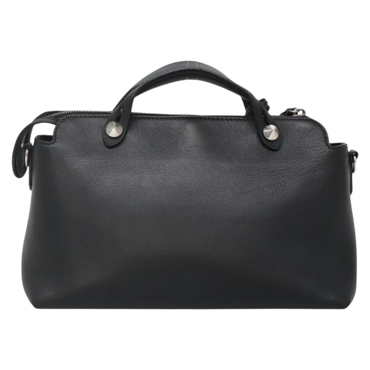 FENDI Hand Bag Leather Black Silver Auth bs28905
