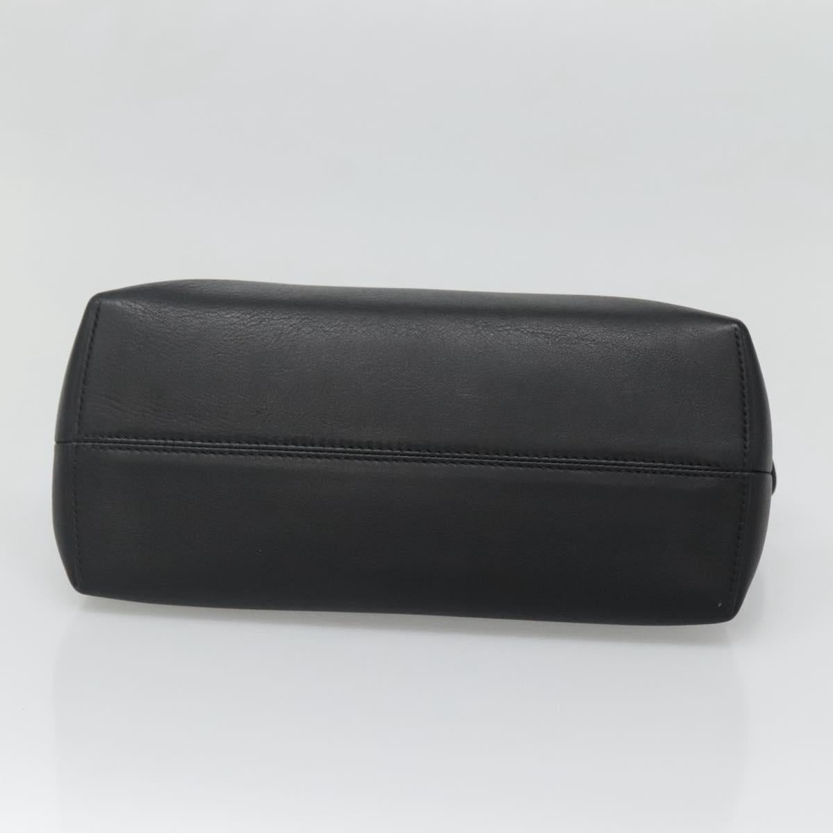 FENDI Hand Bag Leather Black Silver Auth bs28905