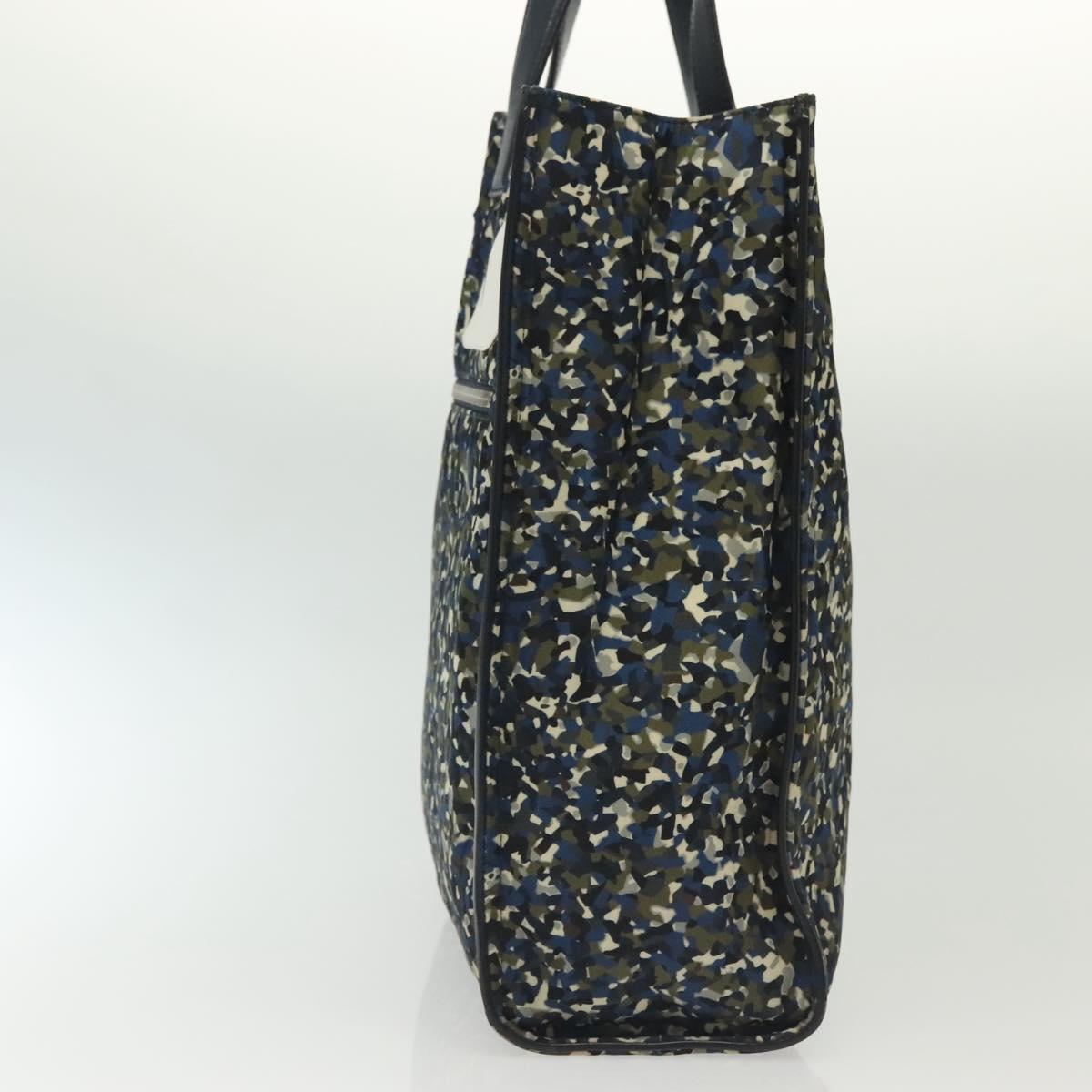 FENDI Monster Bugs Eye Tote Bag Nylon Leather Blue Black Silver Auth bs28907
