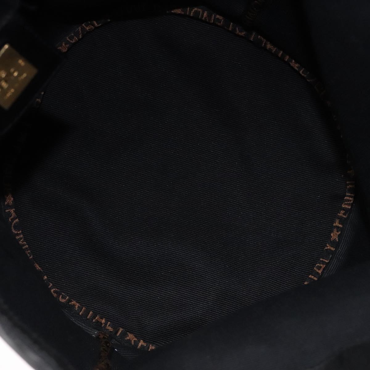 FENDI Hand Bag Canvas Black Brown gold Auth bs28908