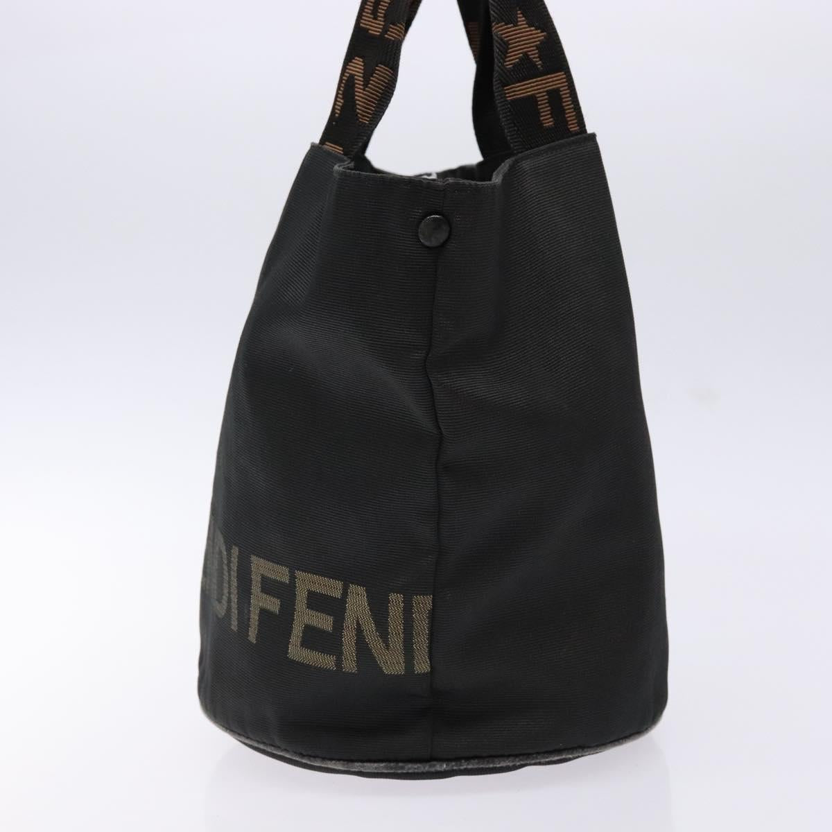 FENDI Hand Bag Canvas Black Brown gold Auth bs28908