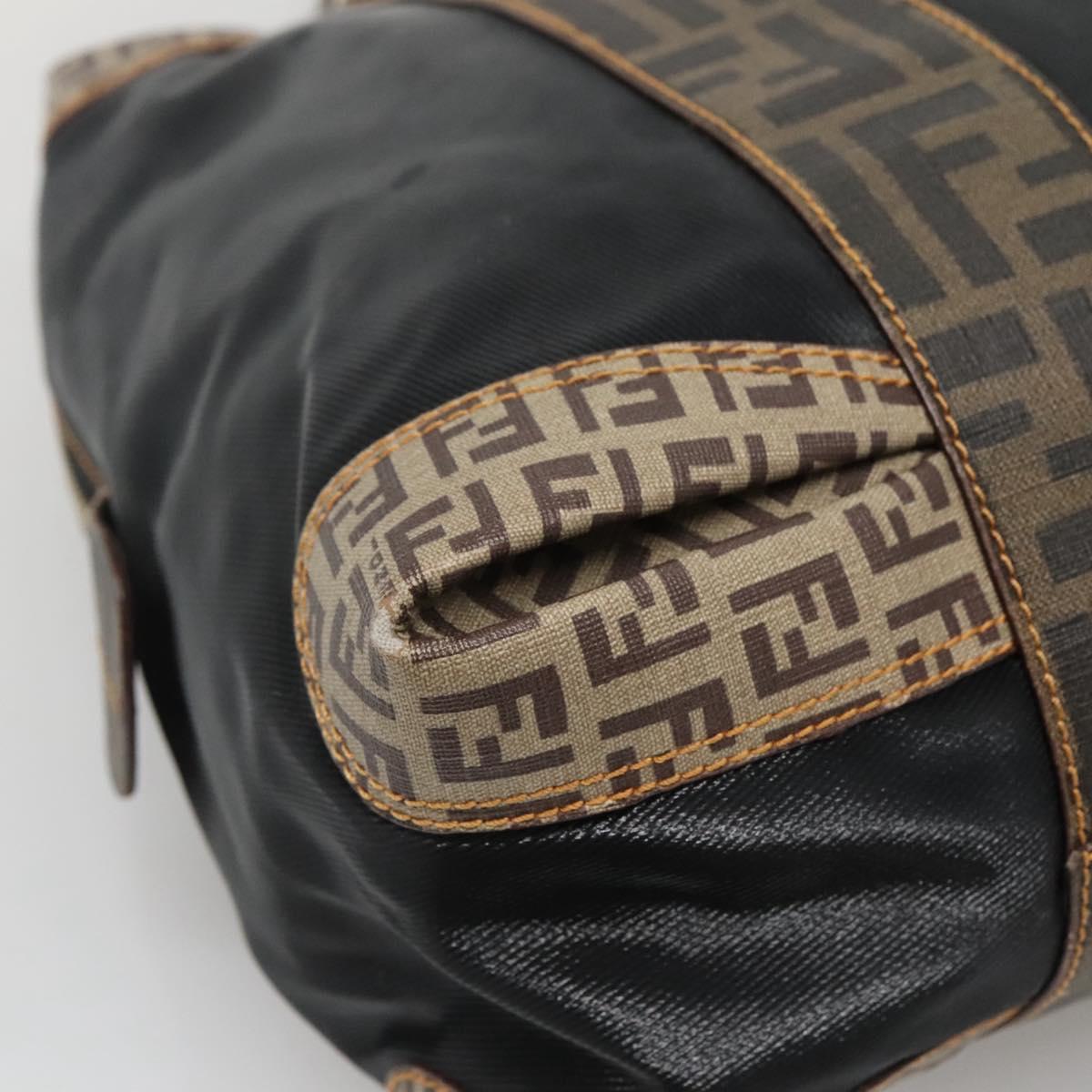FENDI Zucchino Hand Bag Coated Canvas PVC Black Gold Auth bs28910