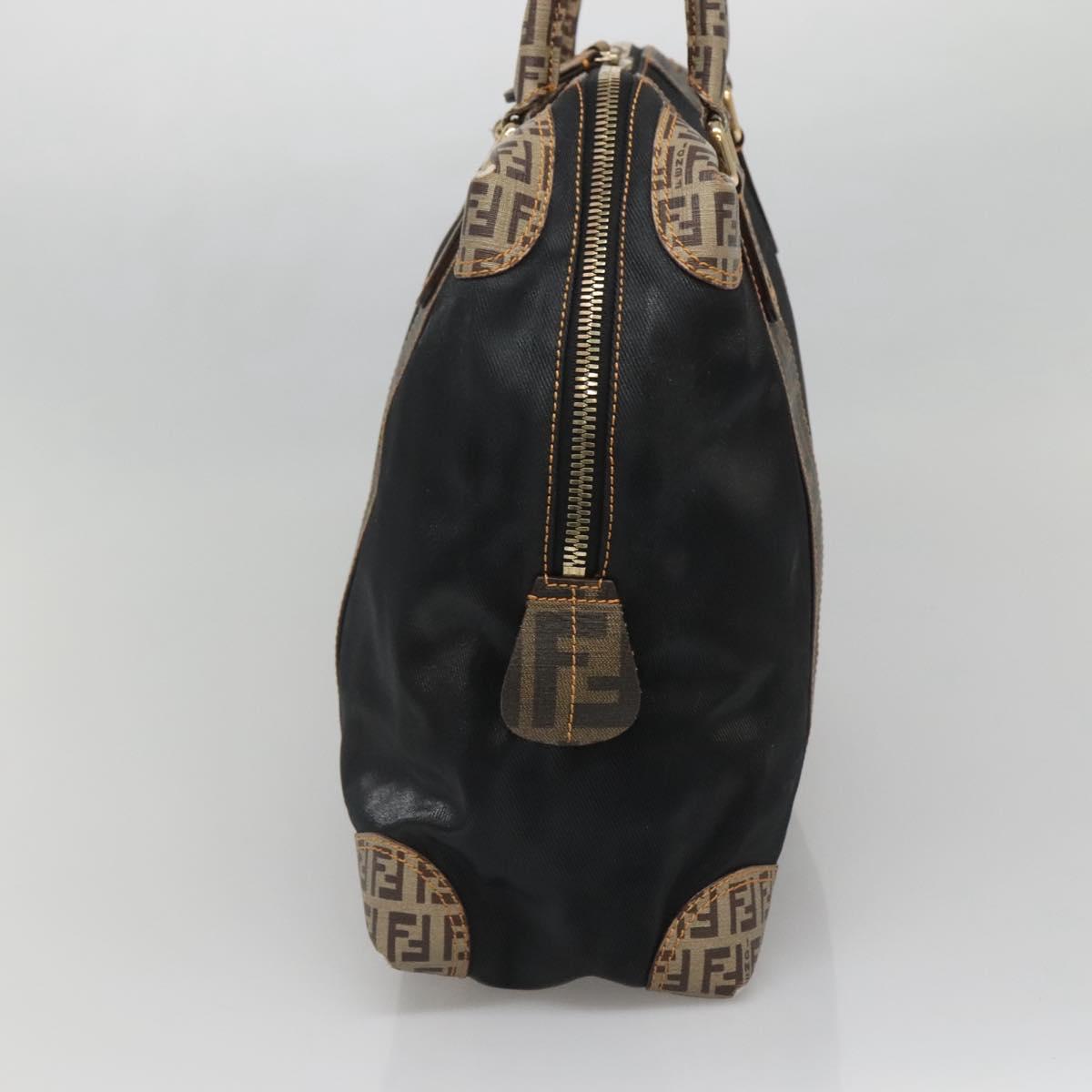 FENDI Zucchino Hand Bag Coated Canvas PVC Black Gold Auth bs28910