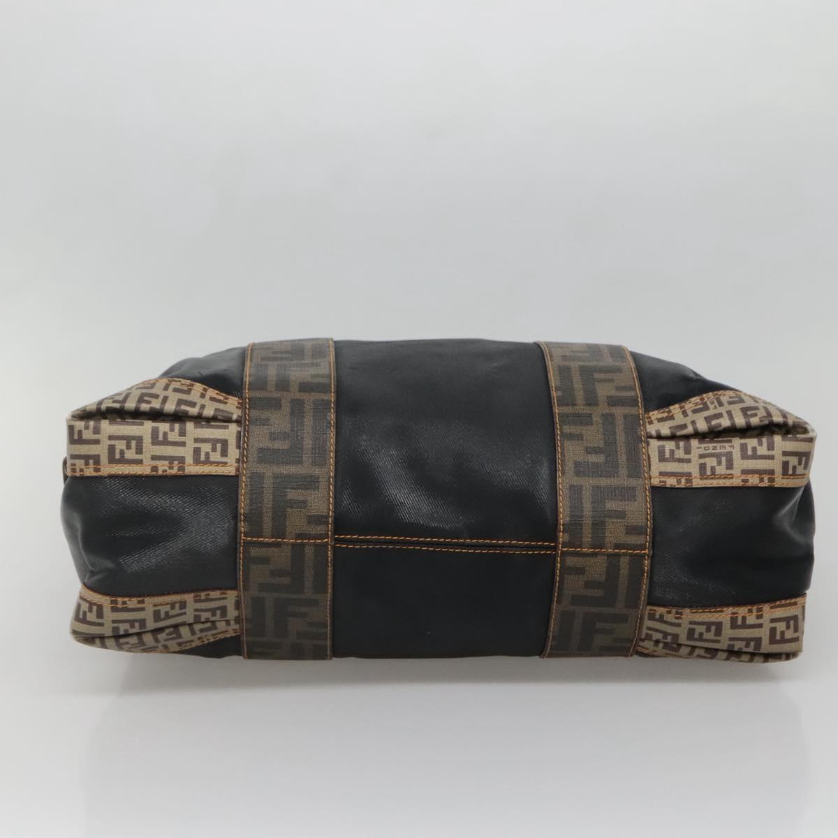 FENDI Zucchino Hand Bag Coated Canvas PVC Black Gold Auth bs28910