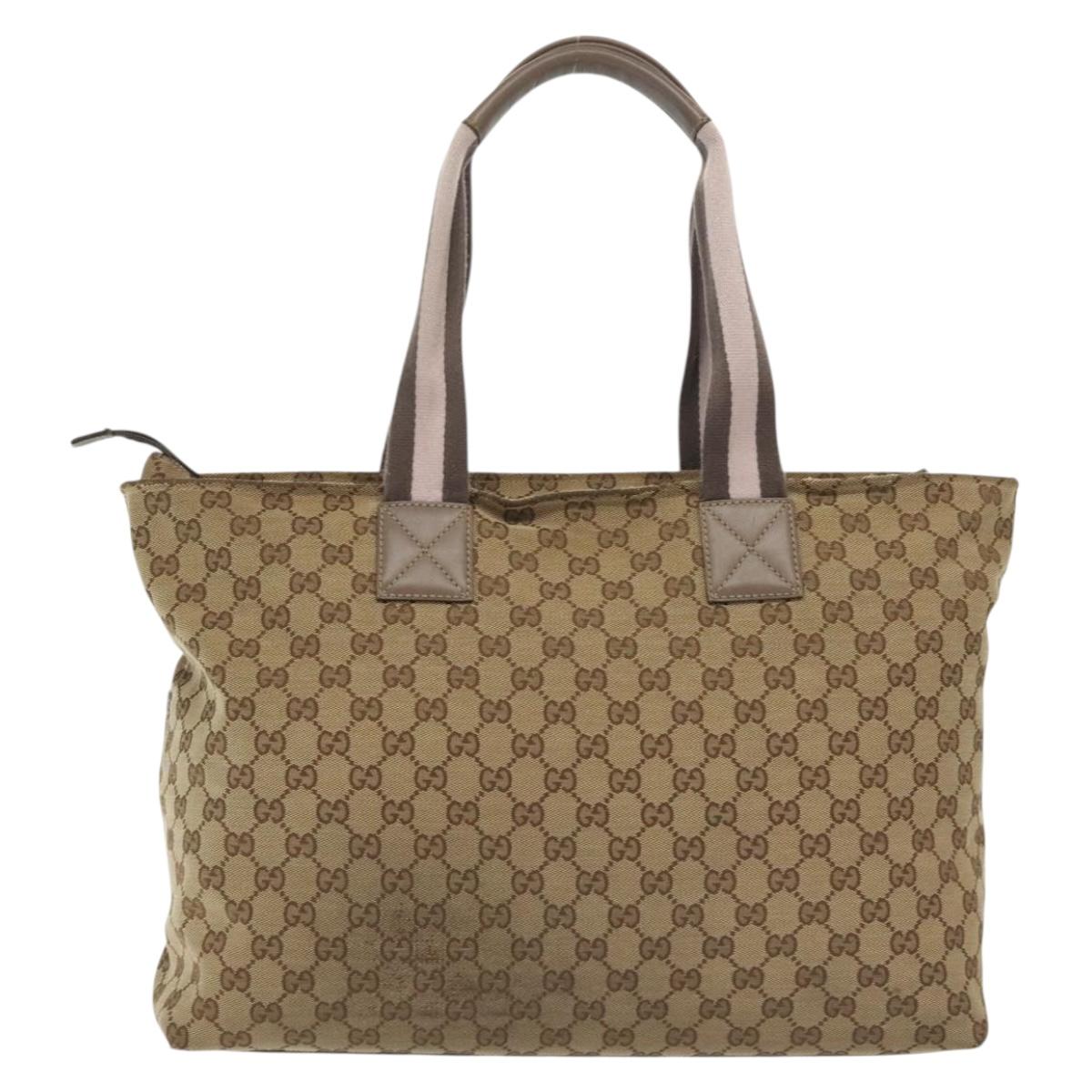 GUCCI GG Canvas Sherry Line Tote Bag Beige Gold 155524 Auth bs28913