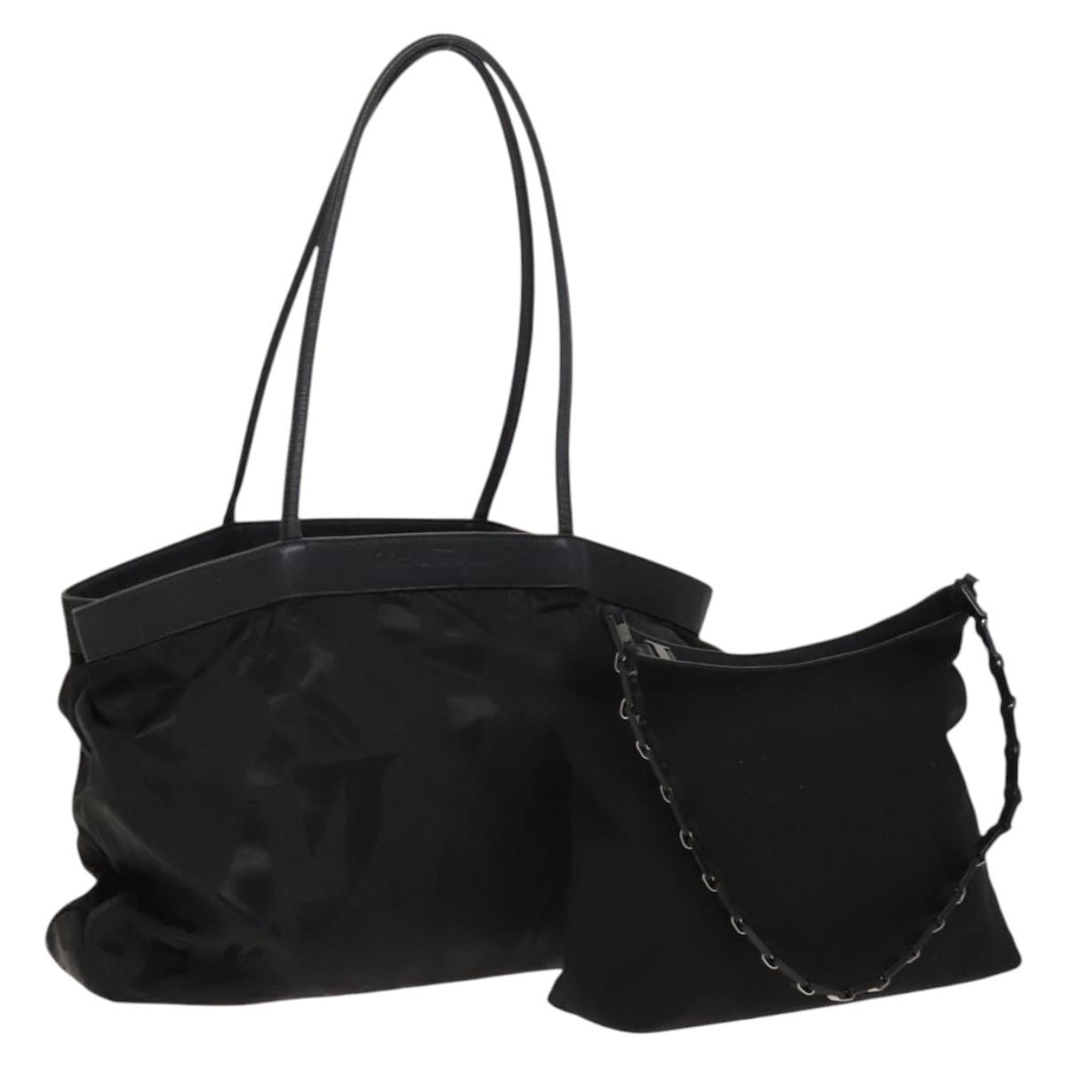 Salvatore Ferragamo Gancini Hand Bag Nylon 2Set Black Auth bs28917