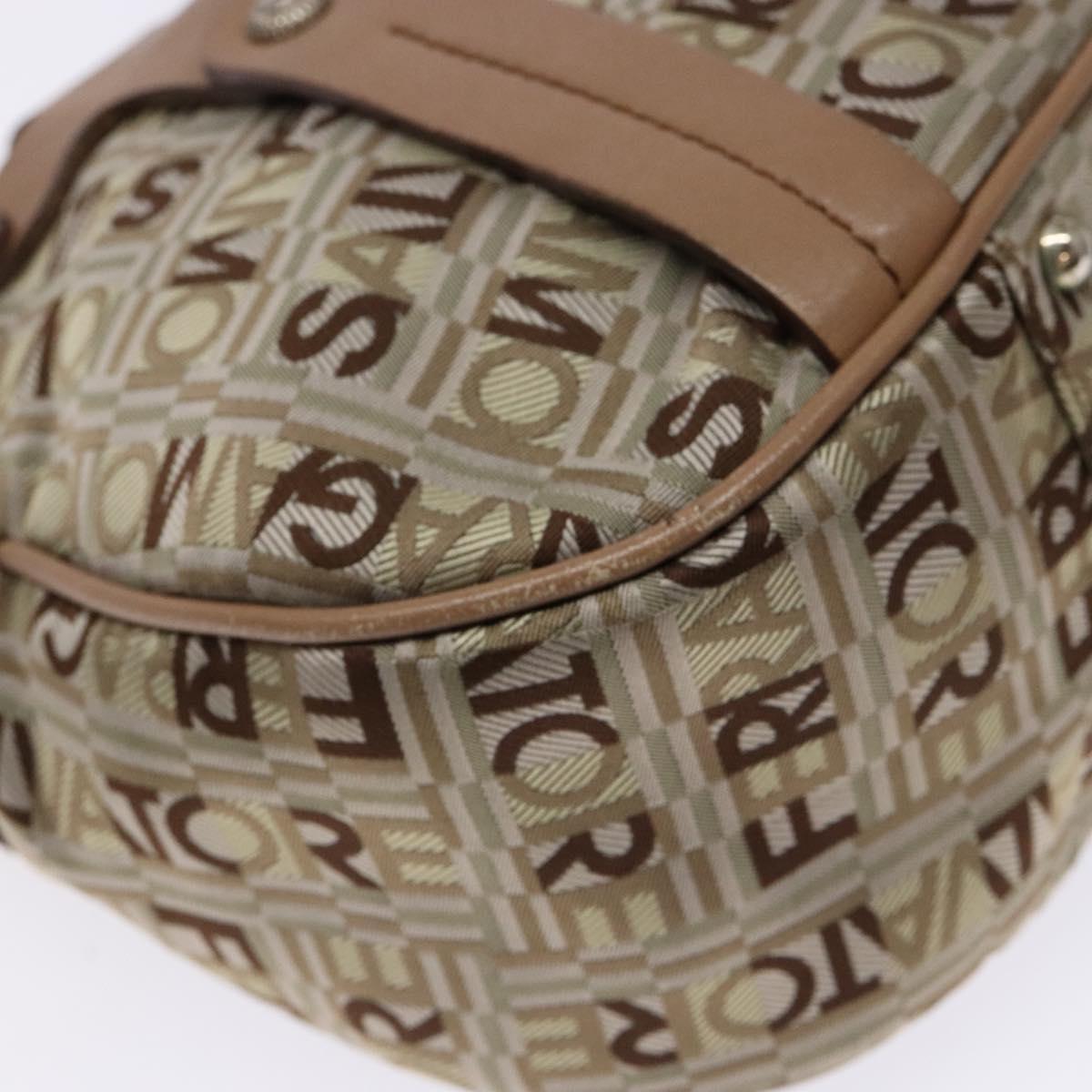 Salvatore Ferragamo Shoulder Bag Canvas Leather Beige Silver Auth bs28919