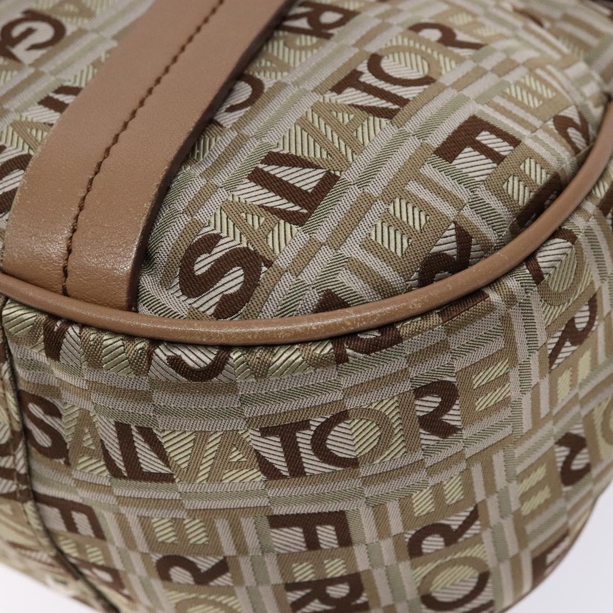 Salvatore Ferragamo Shoulder Bag Canvas Leather Beige Silver Auth bs28919