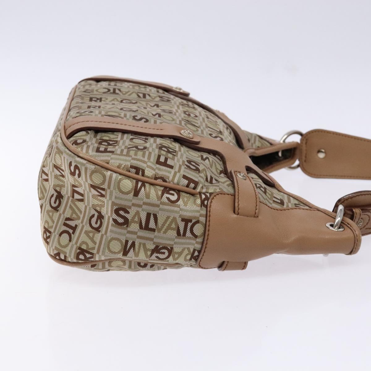 Salvatore Ferragamo Shoulder Bag Canvas Leather Beige Silver Auth bs28919
