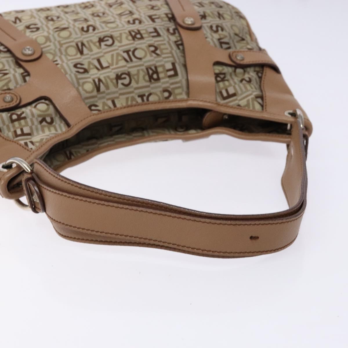 Salvatore Ferragamo Shoulder Bag Canvas Leather Beige Silver Auth bs28919