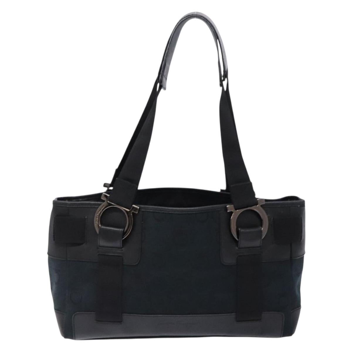 Salvatore Ferragamo Gancini Tote Bag Canvas Leather Black Auth bs28920