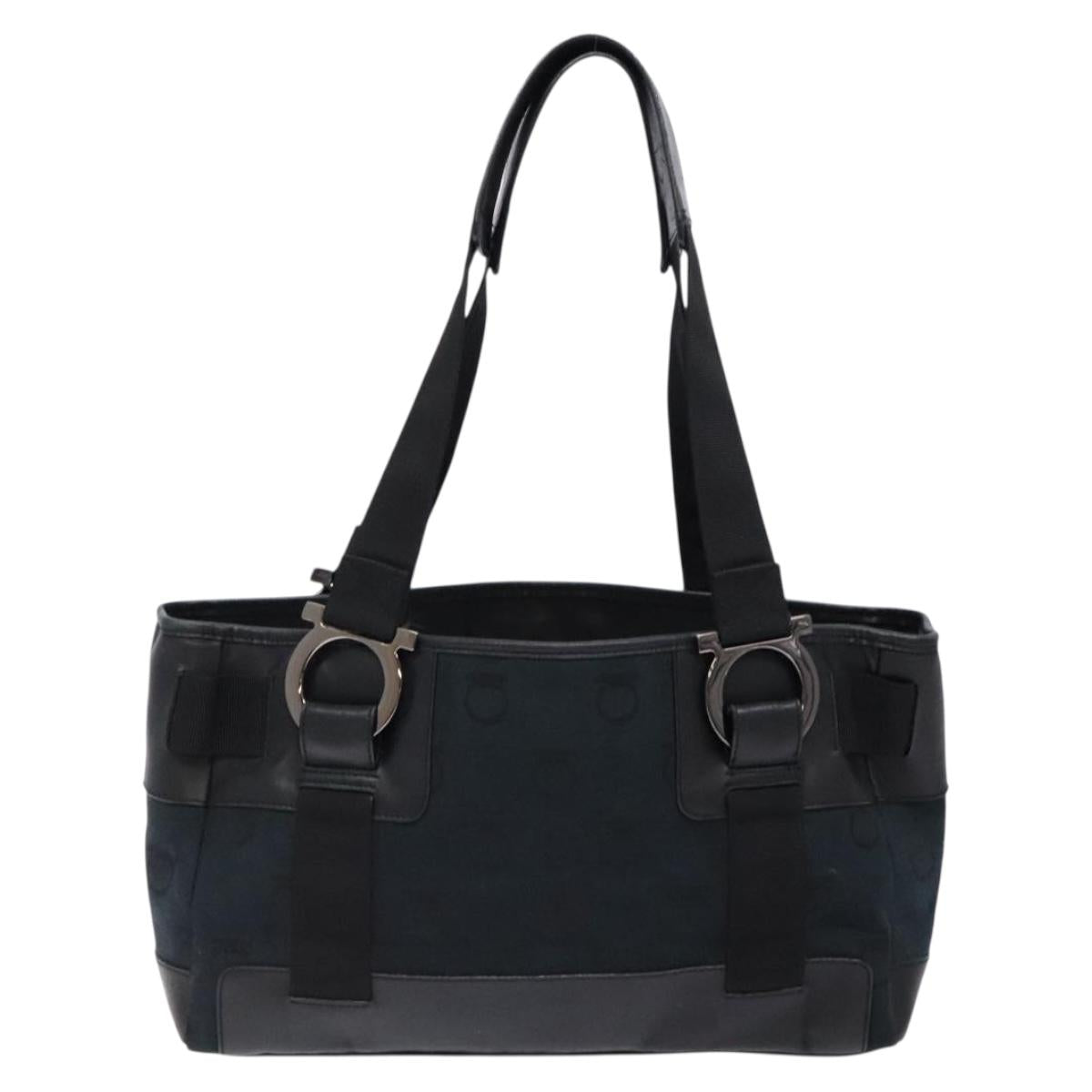 Salvatore Ferragamo Gancini Tote Bag Canvas Leather Black Auth bs28920