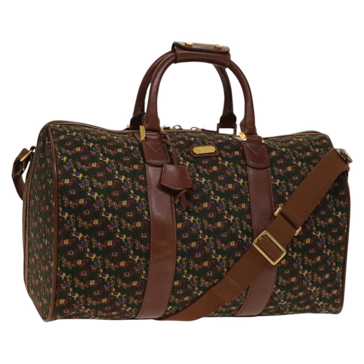 Salvatore Ferragamo Boston Bag Canvas Leather 2way Green Brown gold Auth bs28921