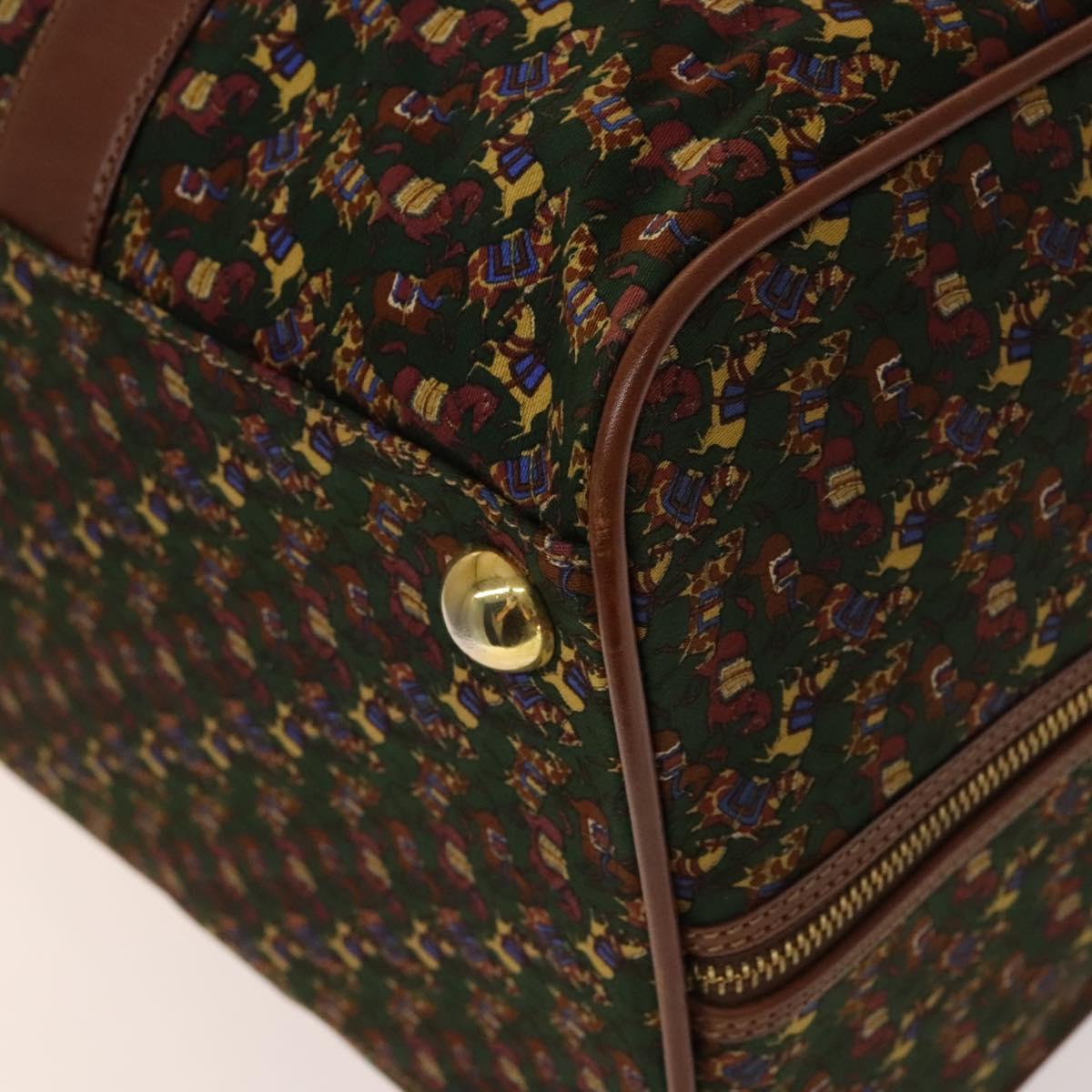 Salvatore Ferragamo Boston Bag Canvas Leather 2way Green Brown gold Auth bs28921