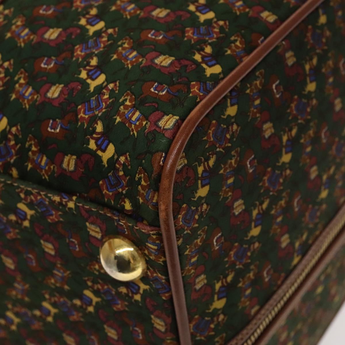 Salvatore Ferragamo Boston Bag Canvas Leather 2way Green Brown gold Auth bs28921