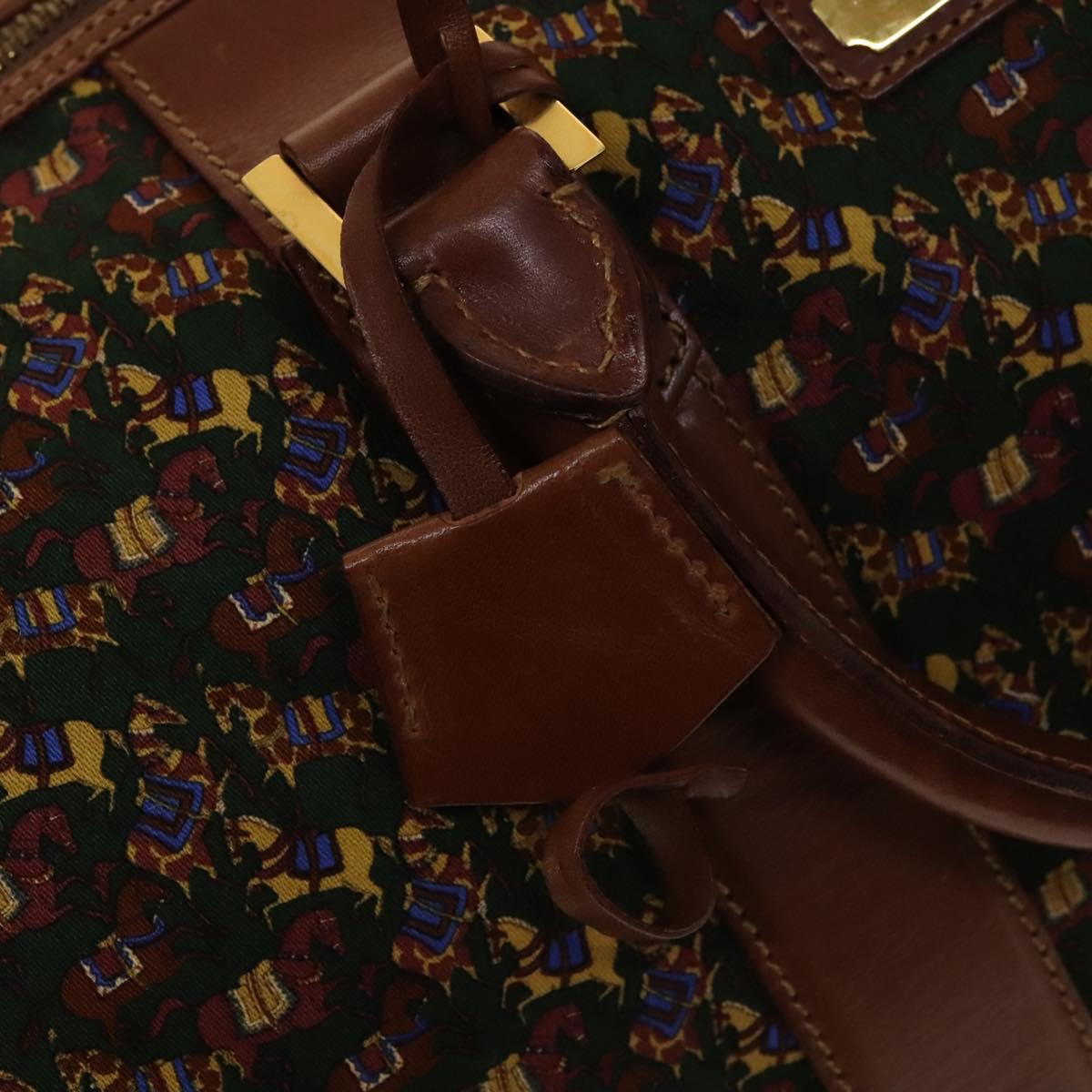 Salvatore Ferragamo Boston Bag Canvas Leather 2way Green Brown gold Auth bs28921