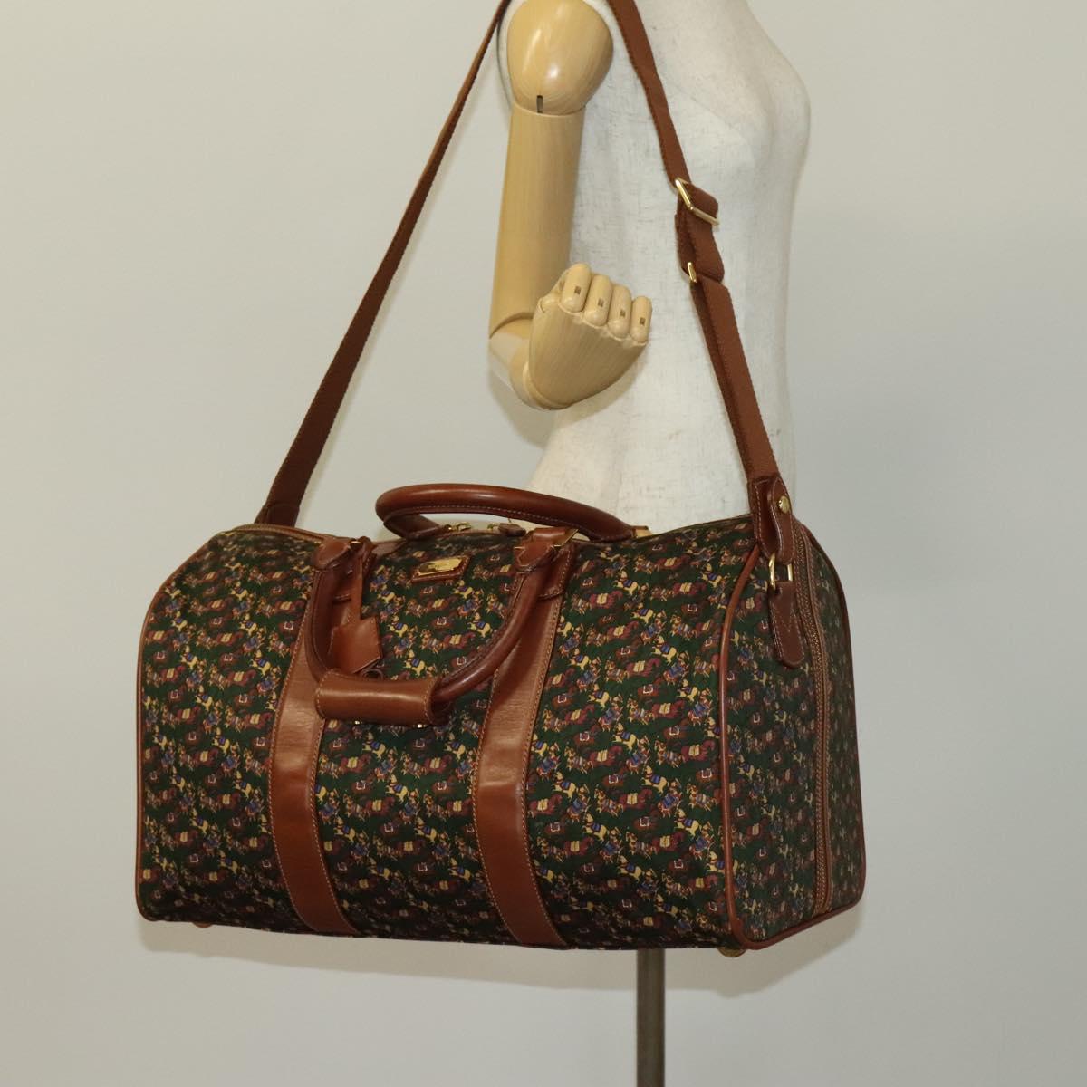 Salvatore Ferragamo Boston Bag Canvas Leather 2way Green Brown gold Auth bs28921