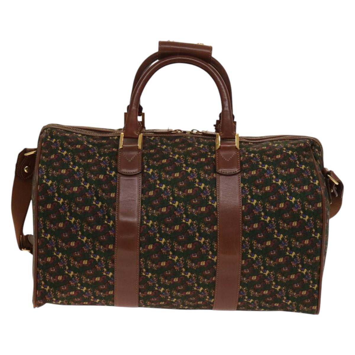 Salvatore Ferragamo Boston Bag Canvas Leather 2way Green Brown gold Auth bs28921