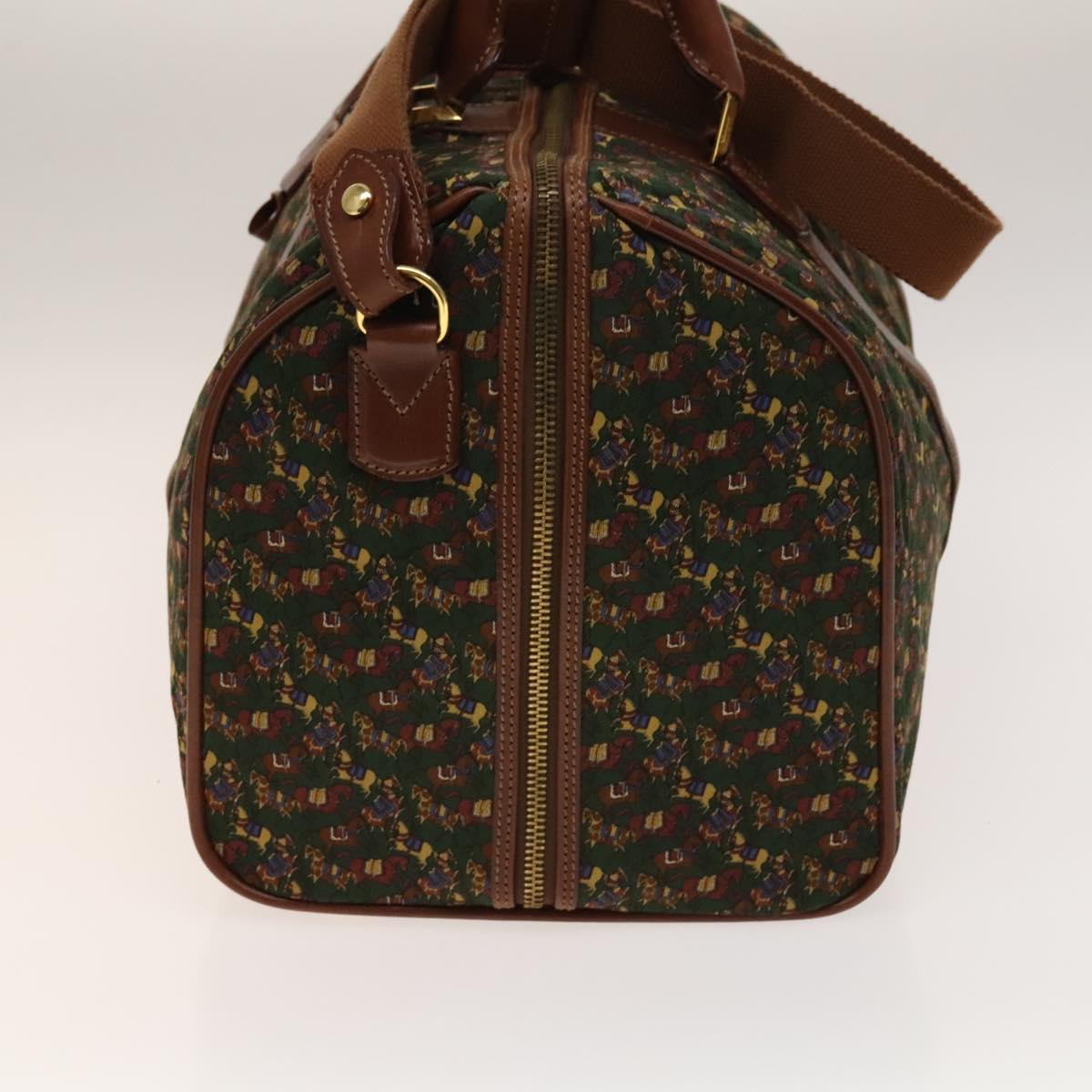 Salvatore Ferragamo Boston Bag Canvas Leather 2way Green Brown gold Auth bs28921