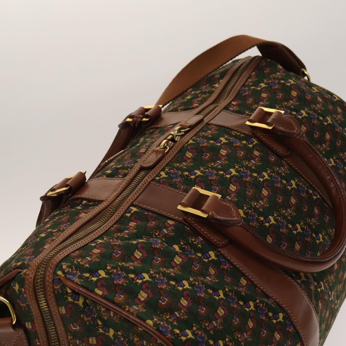 Salvatore Ferragamo Boston Bag Canvas Leather 2way Green Brown gold Auth bs28921