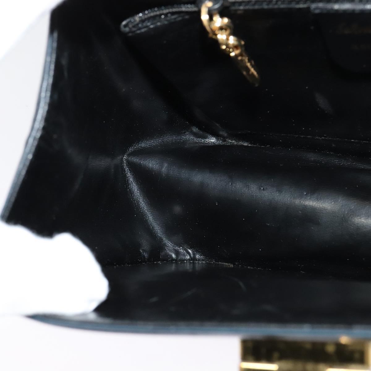 Salvatore Ferragamo Gancini Shoulder Bag Leather Navy Gold Auth bs28922