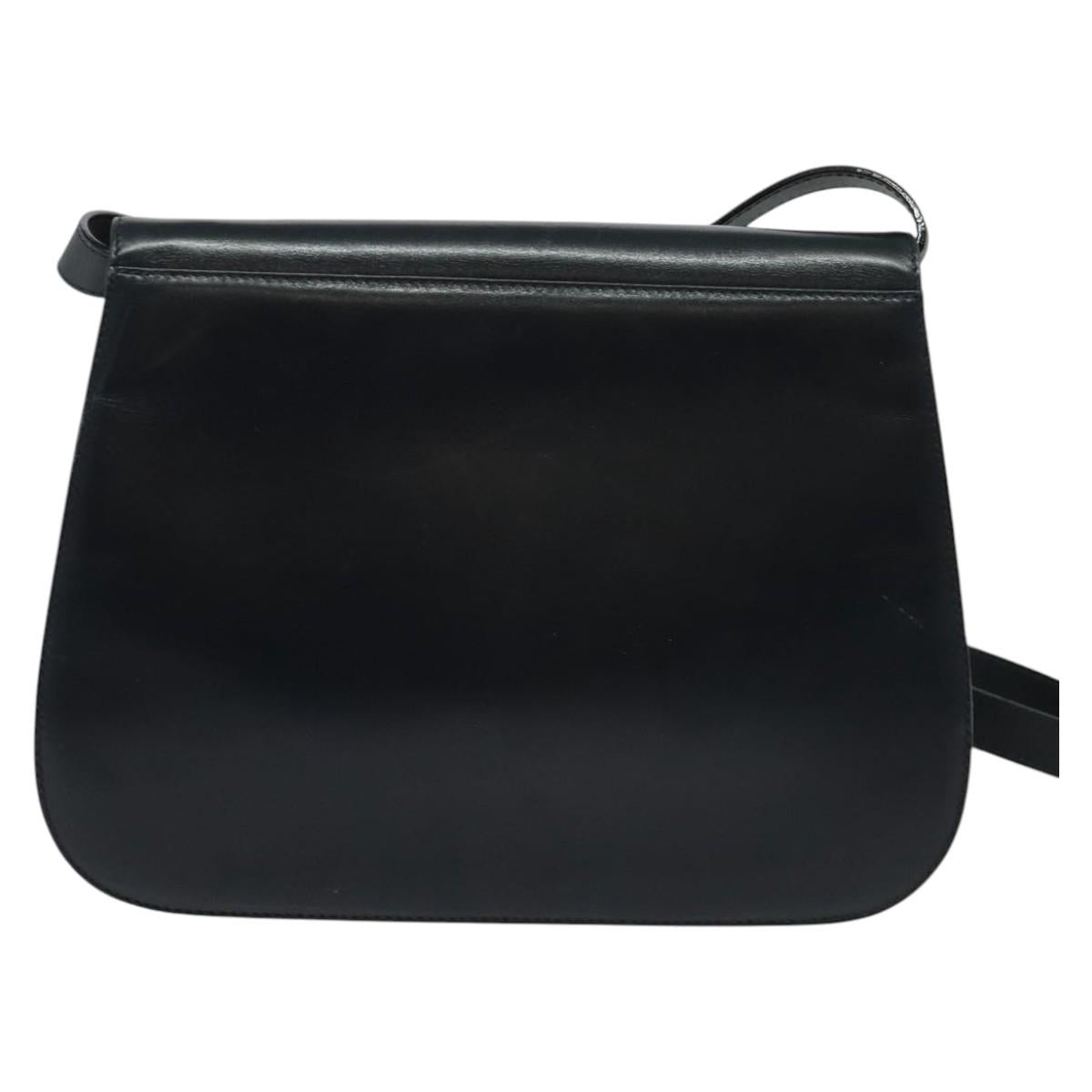 Salvatore Ferragamo Gancini Shoulder Bag Leather Navy Gold Auth bs28922