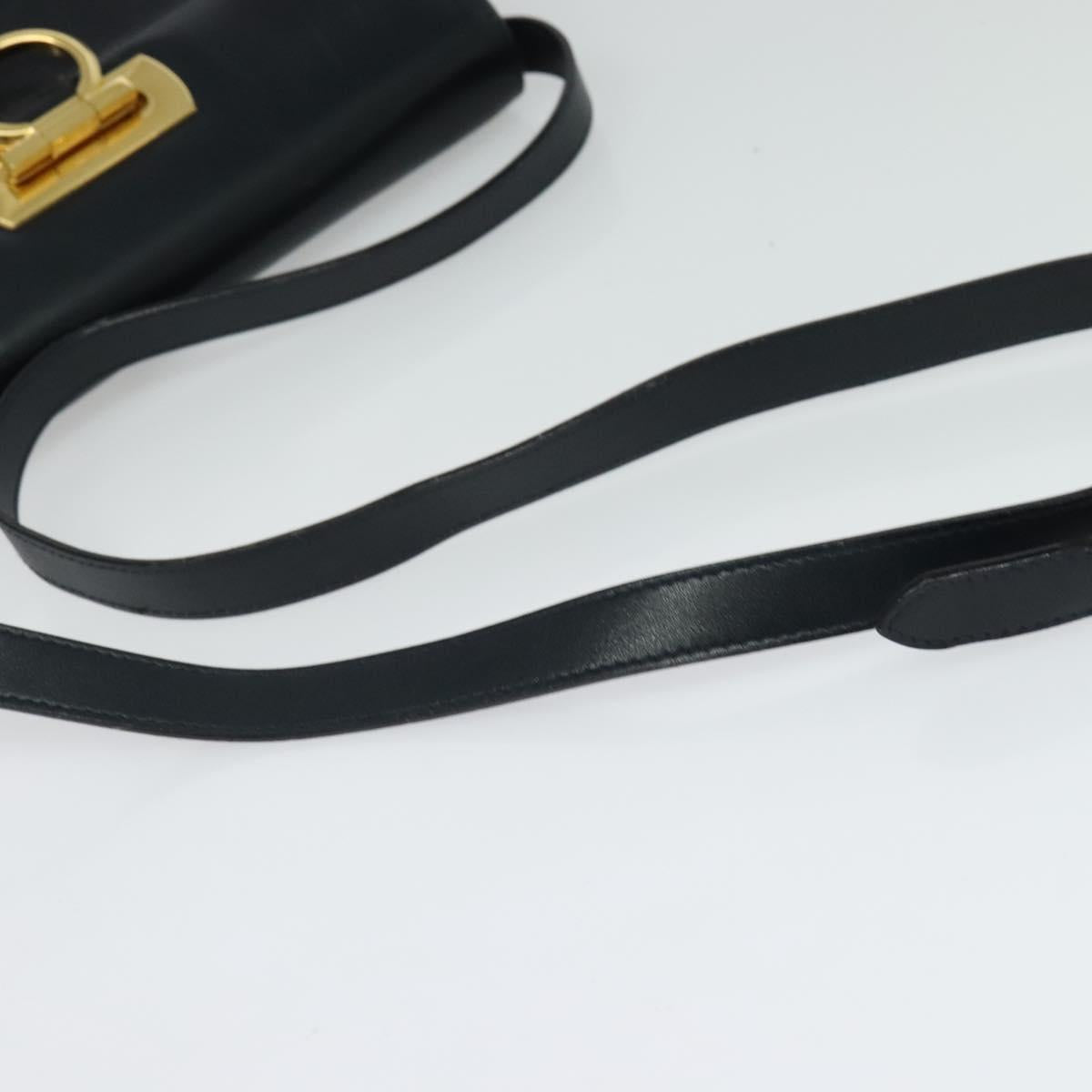 Salvatore Ferragamo Gancini Shoulder Bag Leather Navy Gold Auth bs28922