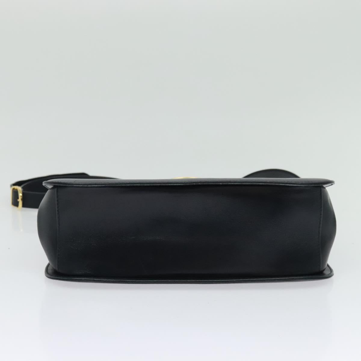 Salvatore Ferragamo Gancini Shoulder Bag Leather Navy Gold Auth bs28922